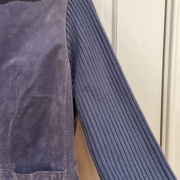 A.M.I || Genuine Leather Jacket with Knit Sleeves and Zipper Front; Size S - Picture 6 of 8